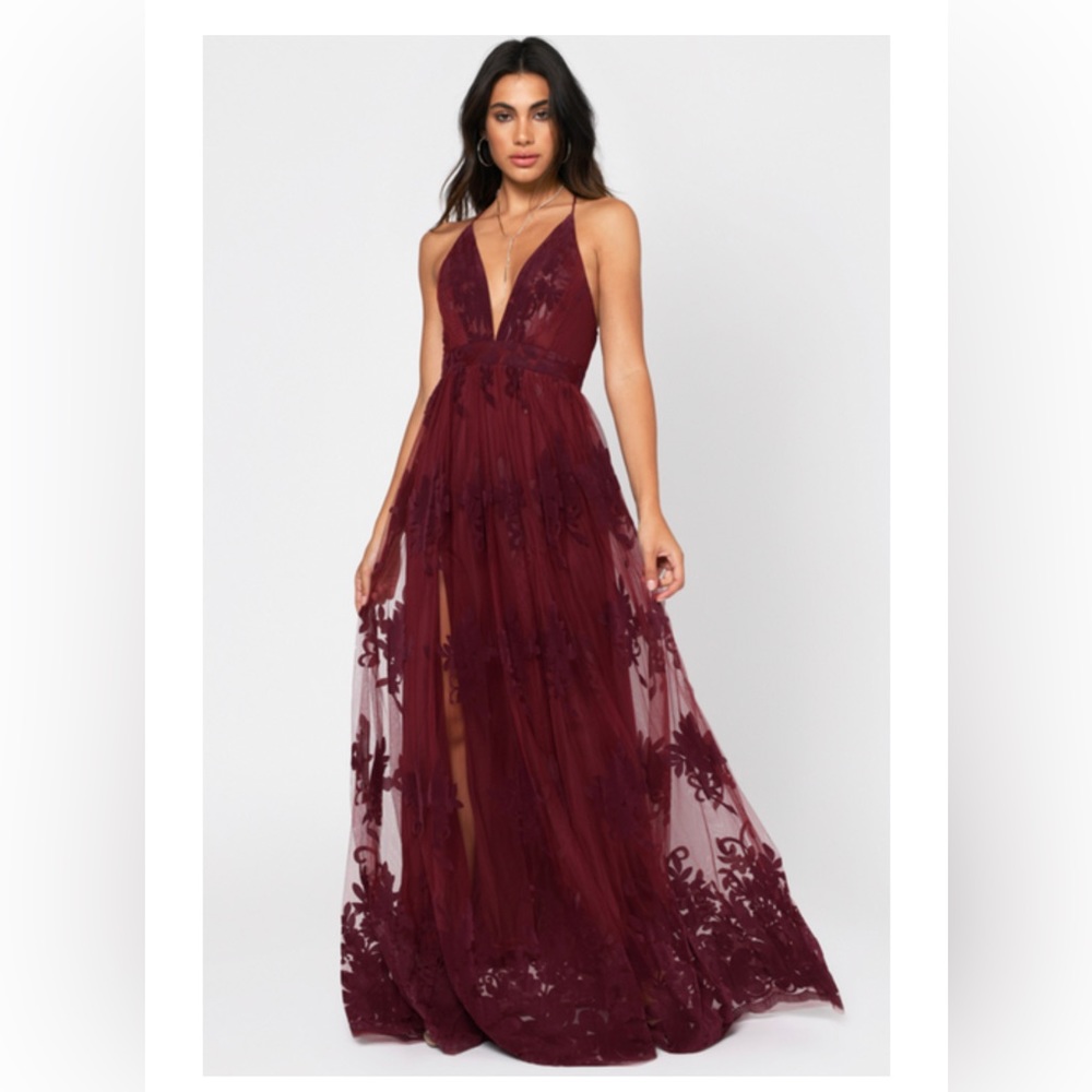 Maroon Floral Maxi Dress (Formal)